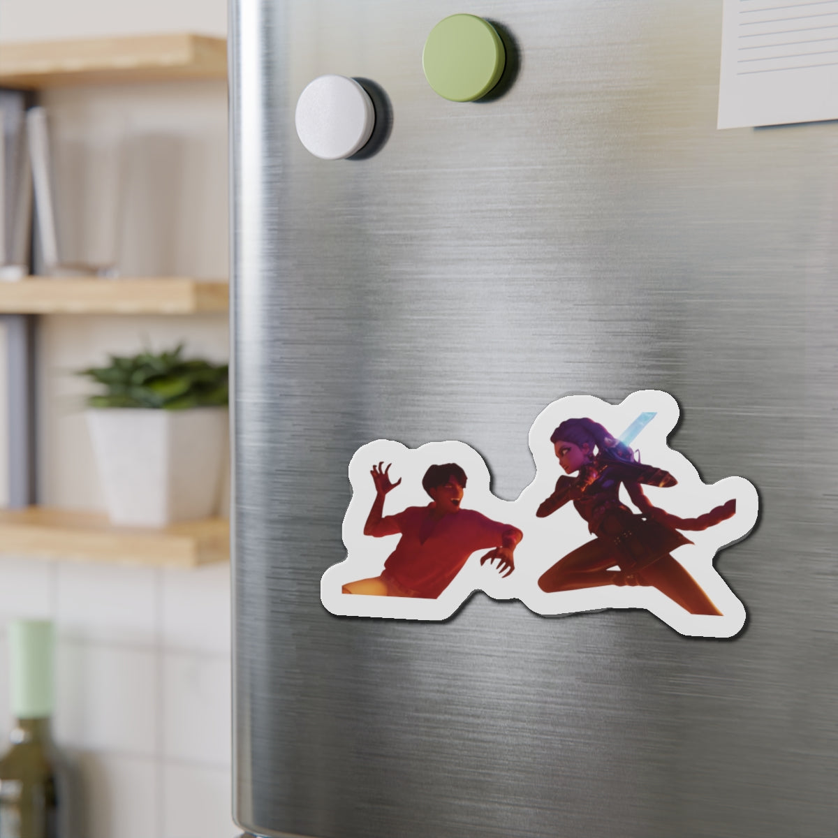 Kpop Demon Hunters Rumi and Jinu Rujinu Fighting in Bathhouse Magnet