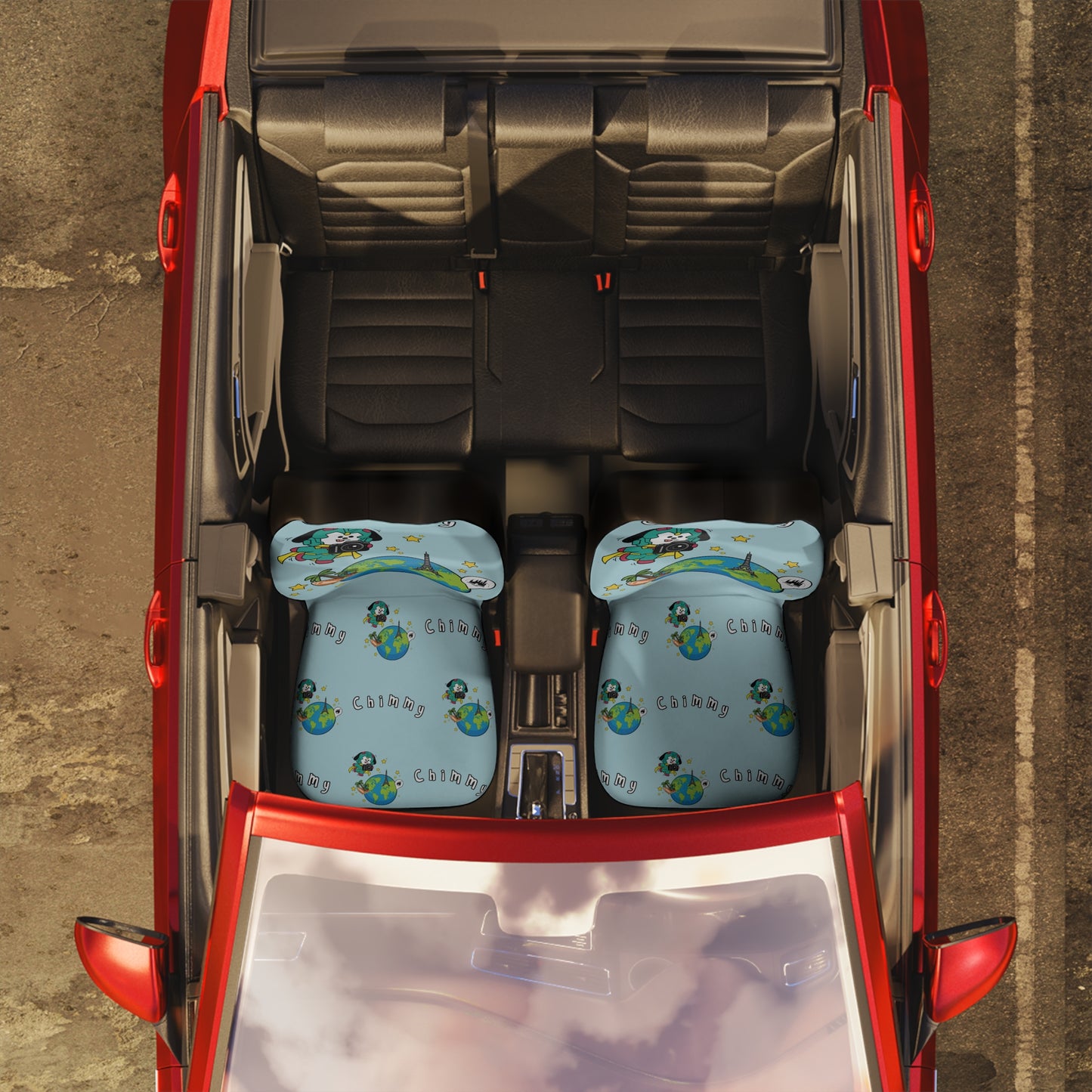 BT21 Chimmy Blue Car Seat Cover Single Pattern Combo Design - Identical Set of 2