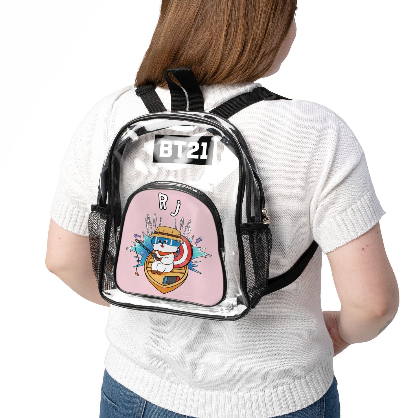 BT21 RJ Clear Stadium Concert Bag With Pink Background