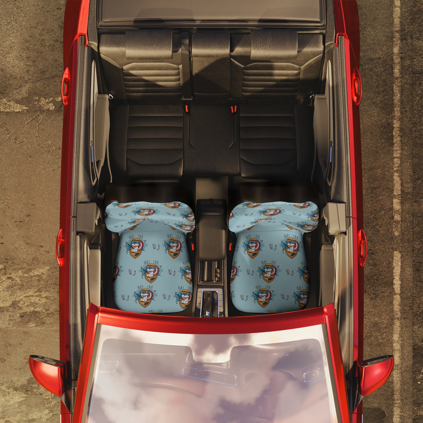 BT21 RJ Blue Car Seat Cover Pattern Design - Identical Set of 2
