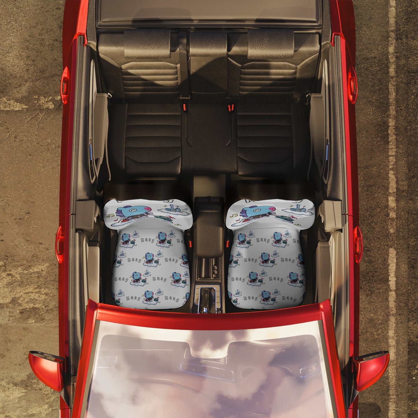BT21 Mang White Car Seat Cover Single Pattern Combo Design - Identical Set of 2