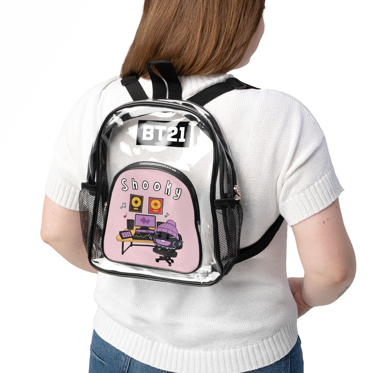 BT21 Shooky Clear Stadium Concert Bag With Pink Background