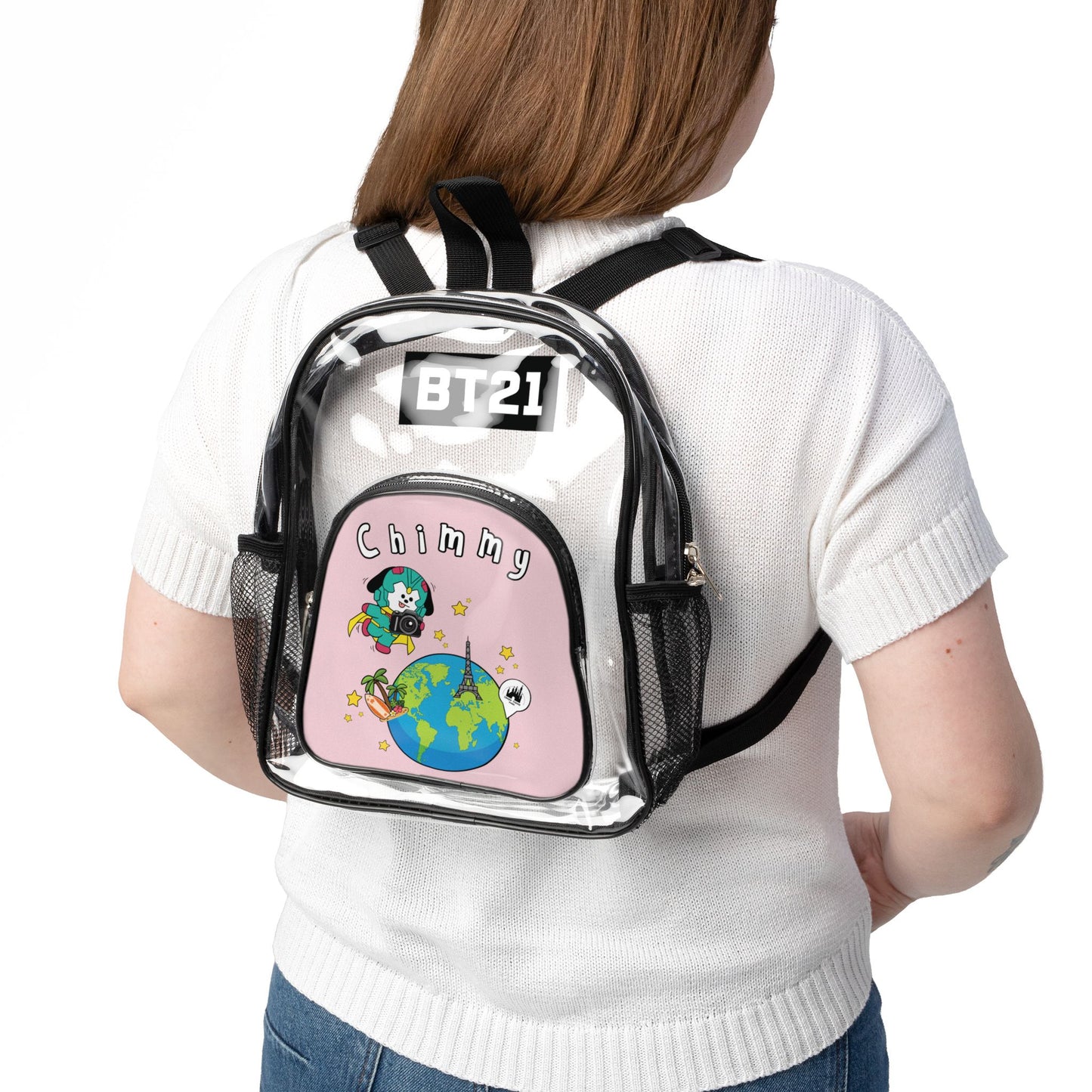 BT21 Chimmy Clear Stadium Concert Bag With Pink Background