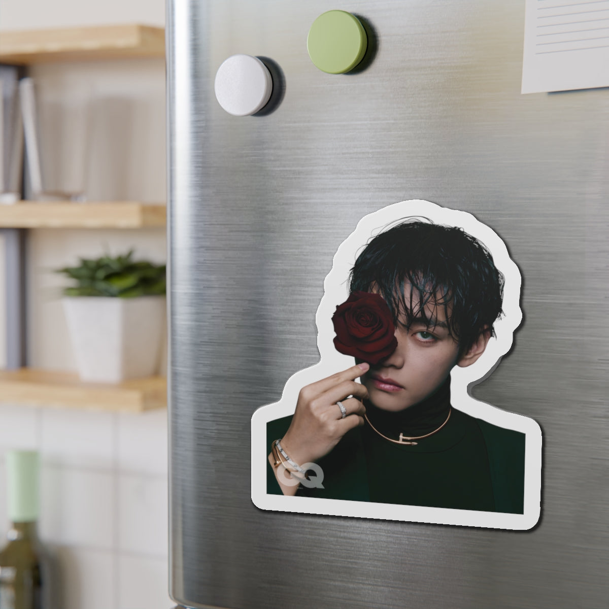 BTS Kim Taehyung GQ Photoshoot Holding a Rose Magnet