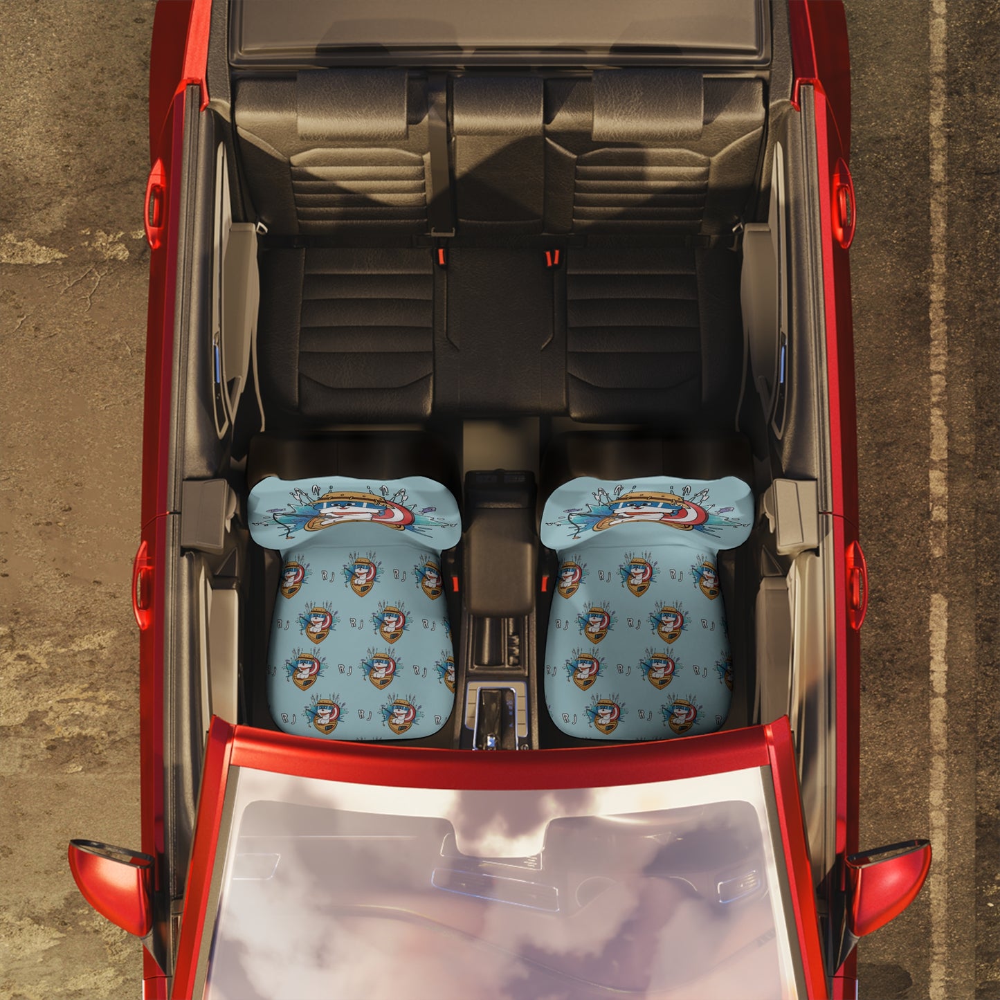BT21 RJ Blue Car Seat Cover Single Pattern Combo Design - Identical Set of 2