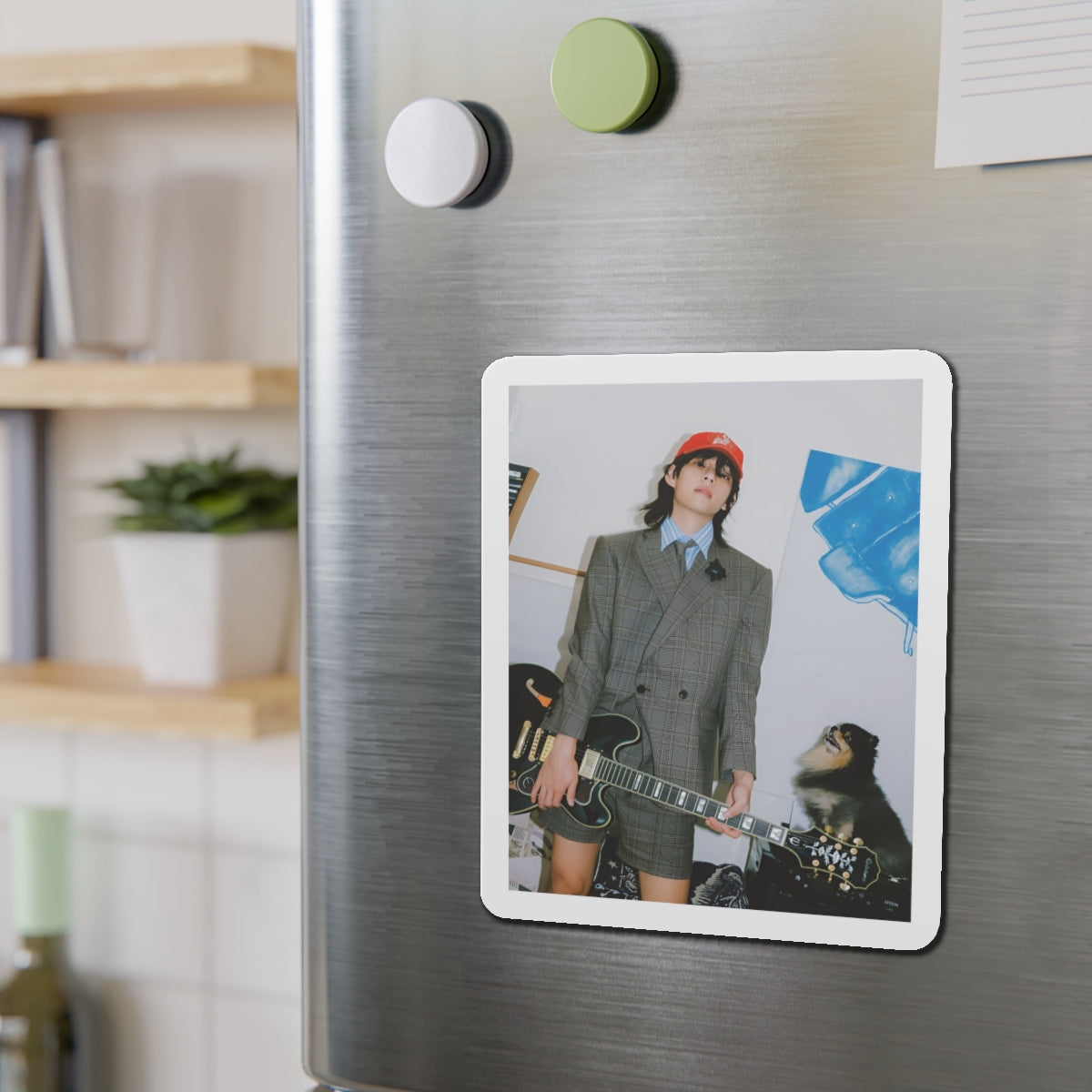 BTS Kim Taehyung Layover Album Photoshoot Gray Suit With Hat Magnet