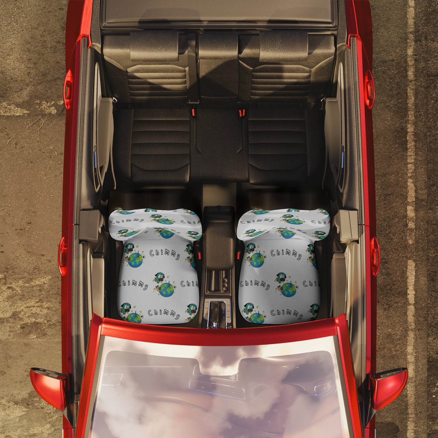 BT21 Chimmy White Car Seat Cover Pattern Design - Identical Set of 2