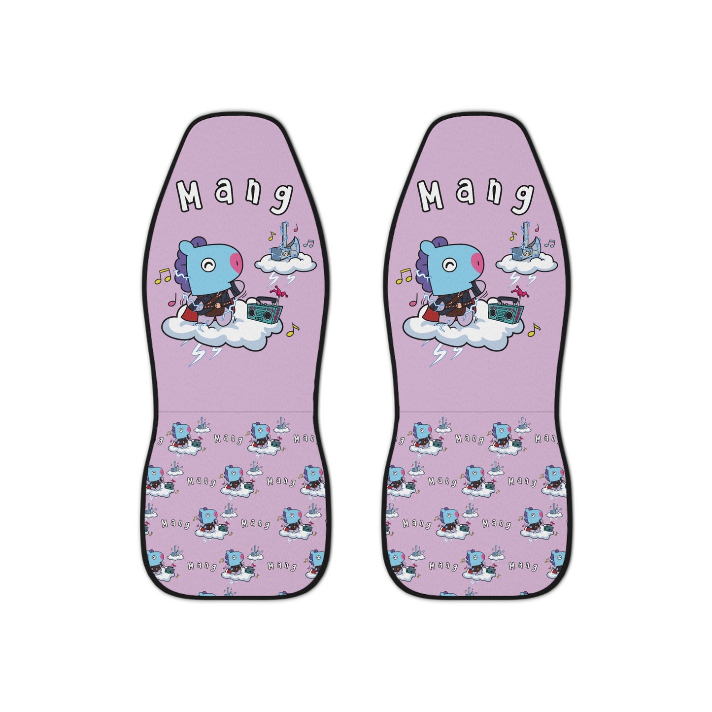 BT21 Mang Purple Car Seat Cover Single Pattern Combo Design - Identical Set of 2