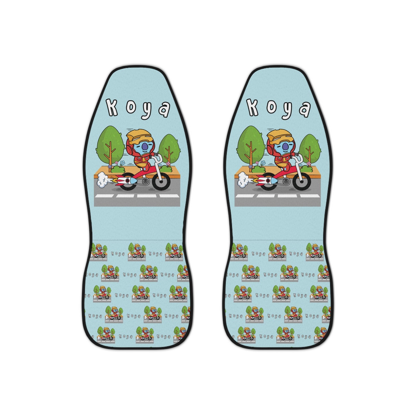BT21 Koya Blue Car Seat Cover Single Pattern Combo Design - Identical Set of 2