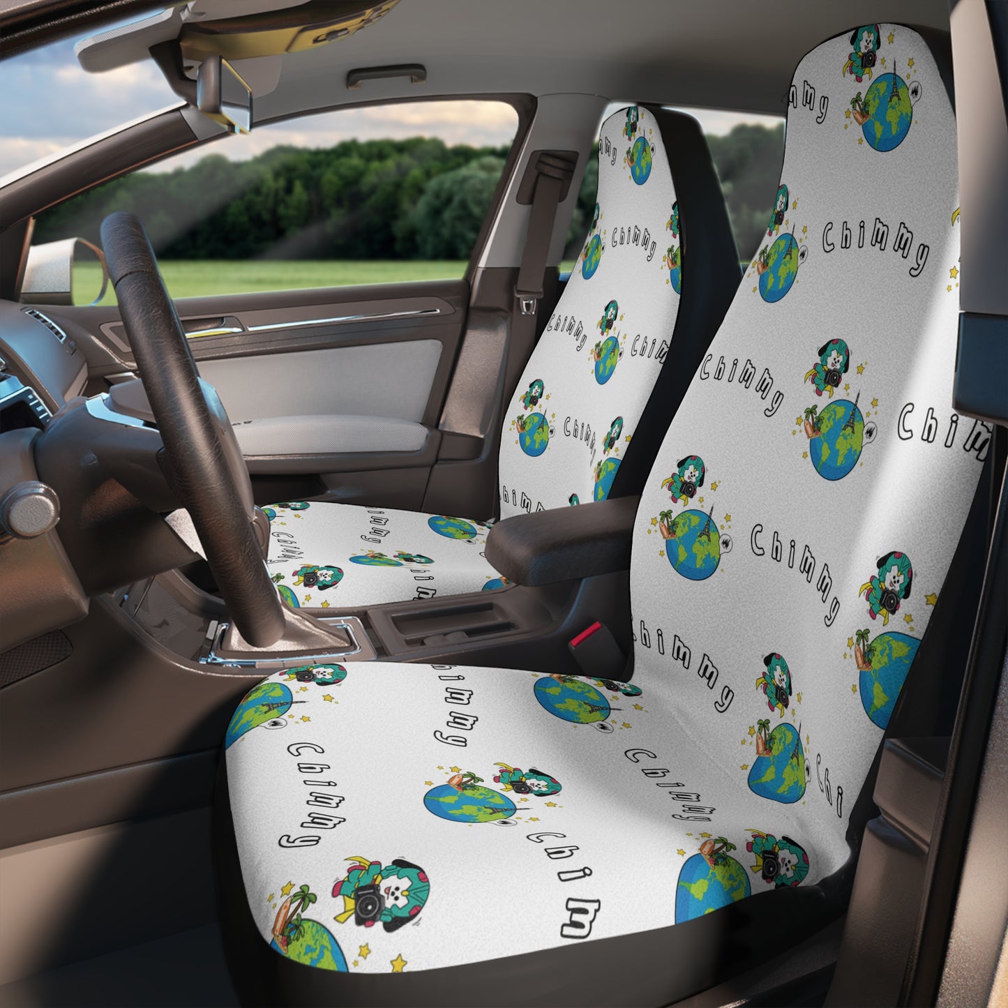 BT21 Chimmy White Car Seat Cover Pattern Design - Identical Set of 2