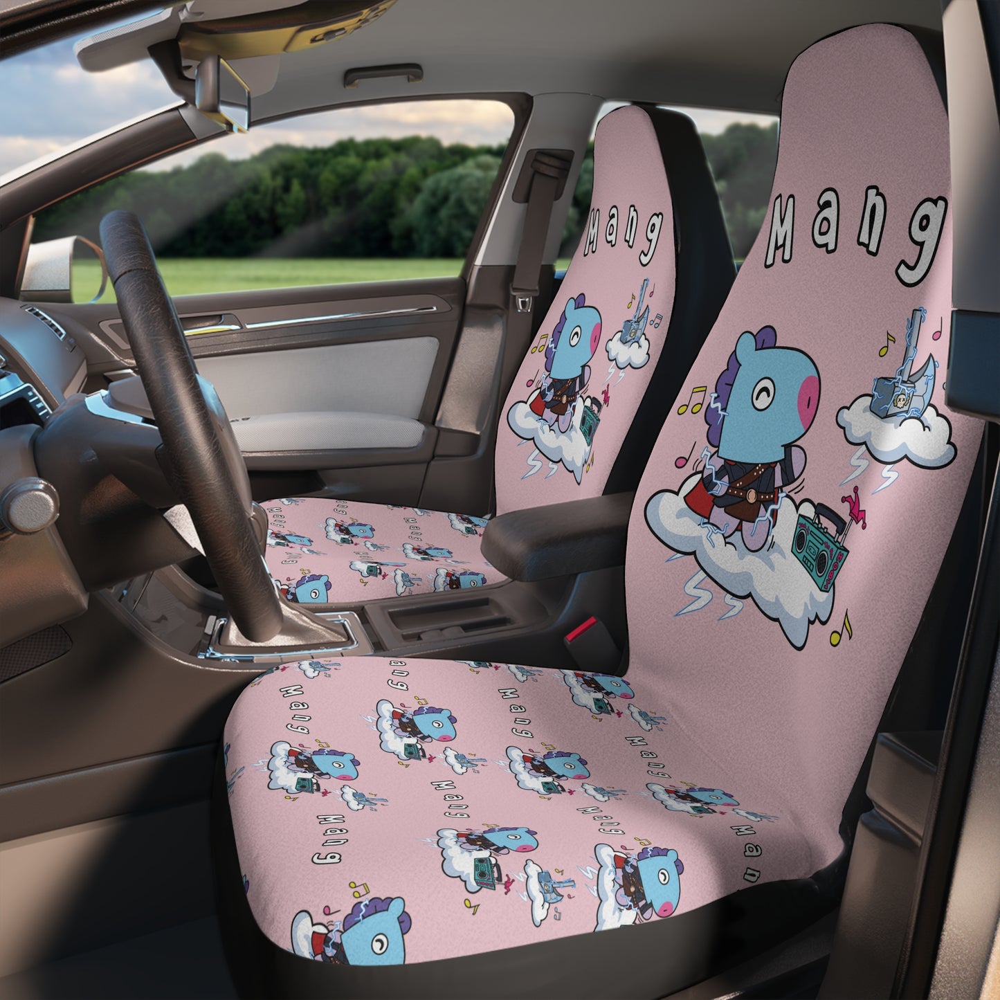 BT21 Mang Pink Car Seat Cover Single Pattern Combo Design - Identical Set of 2