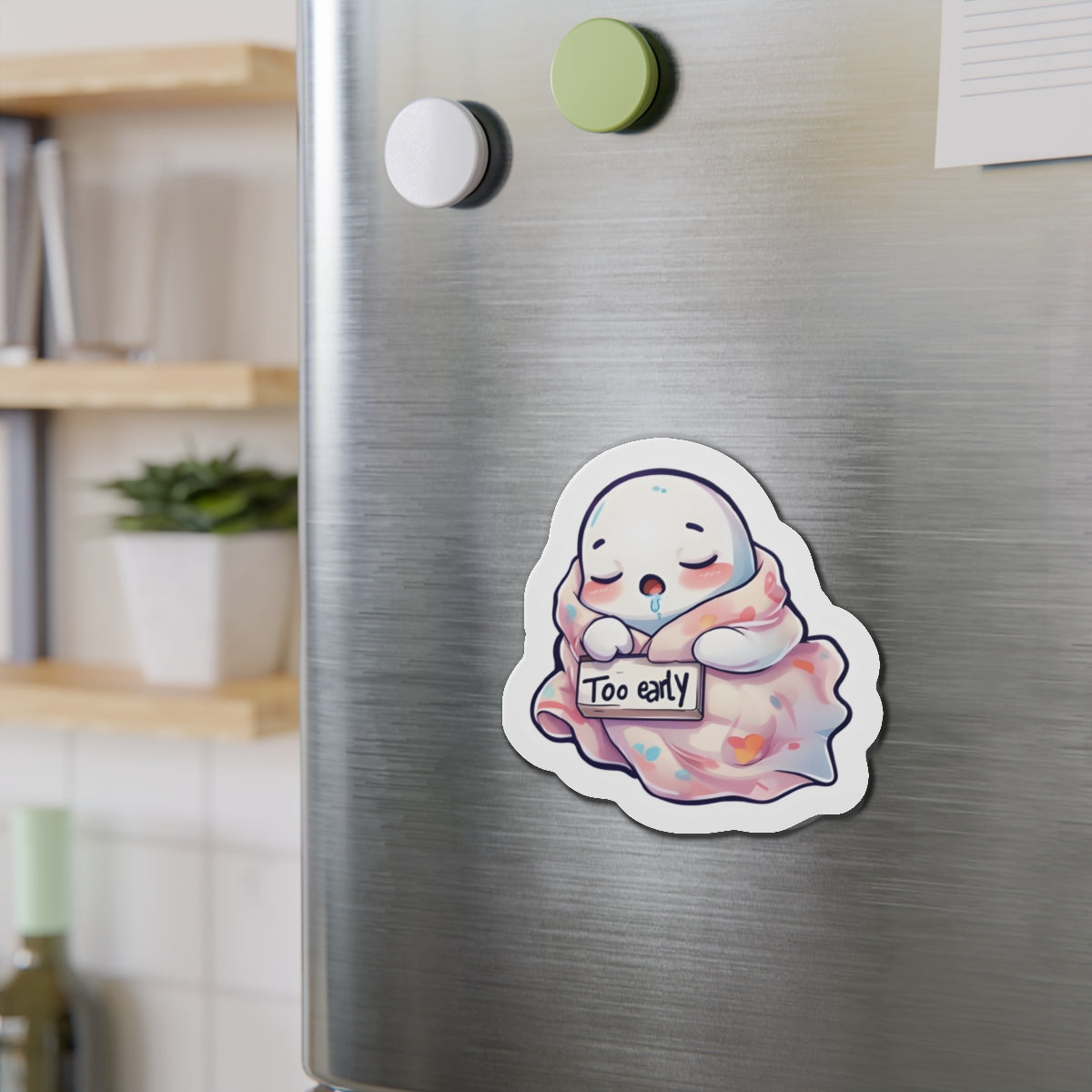 Sleeping Ghost Holding a Too Early Sign Magnet - Funny & Relatable