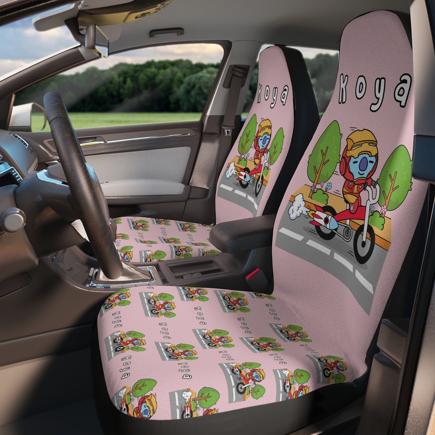 BT21 Koya Pink Car Seat Cover Single Pattern Combo Design - Identical Set of 2