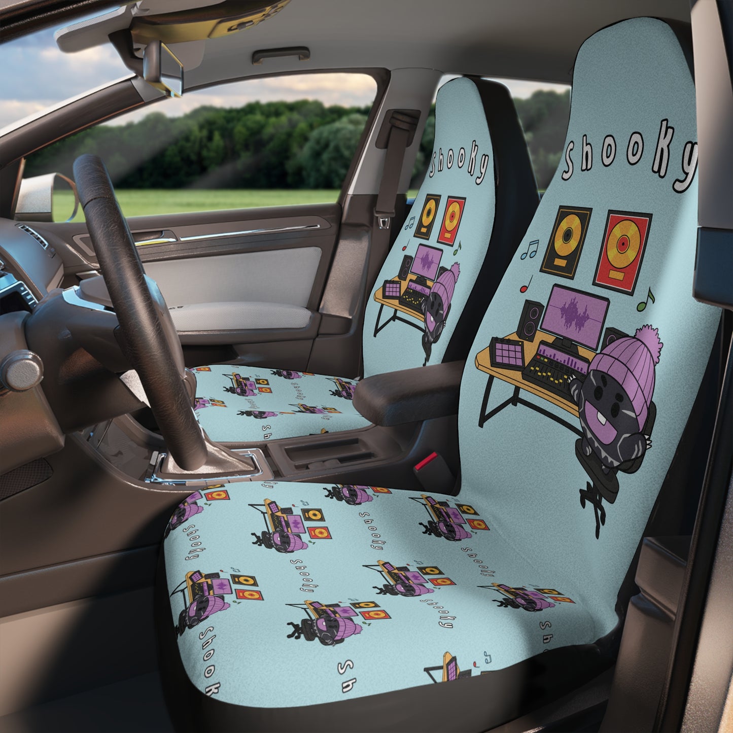 BT21 Shooky Blue Car Seat Cover Single Pattern Combo Design - Identical Set of 2
