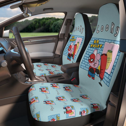BT21 Cooky Blue Car Seat Cover Single Pattern Combo Design - Identical Set of 2