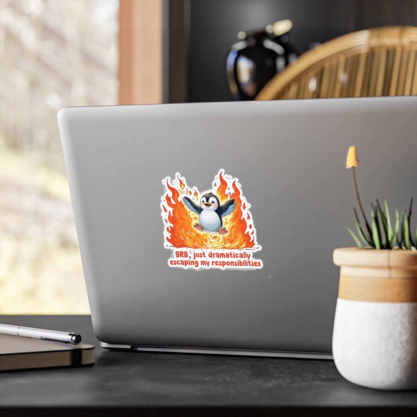 Penguin Dramatically Escaping Responsibilities Decal Sticker - Funny & Relatable
