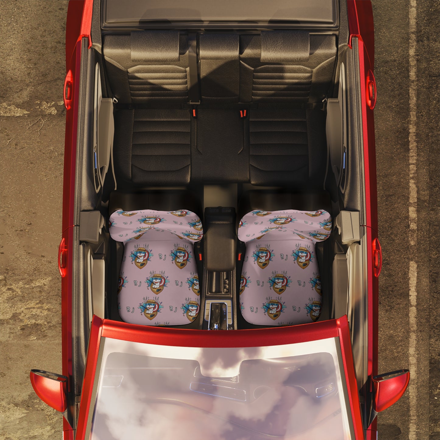 BT21 RJ Pink Car Seat Cover Pattern Design - Identical Set of 2
