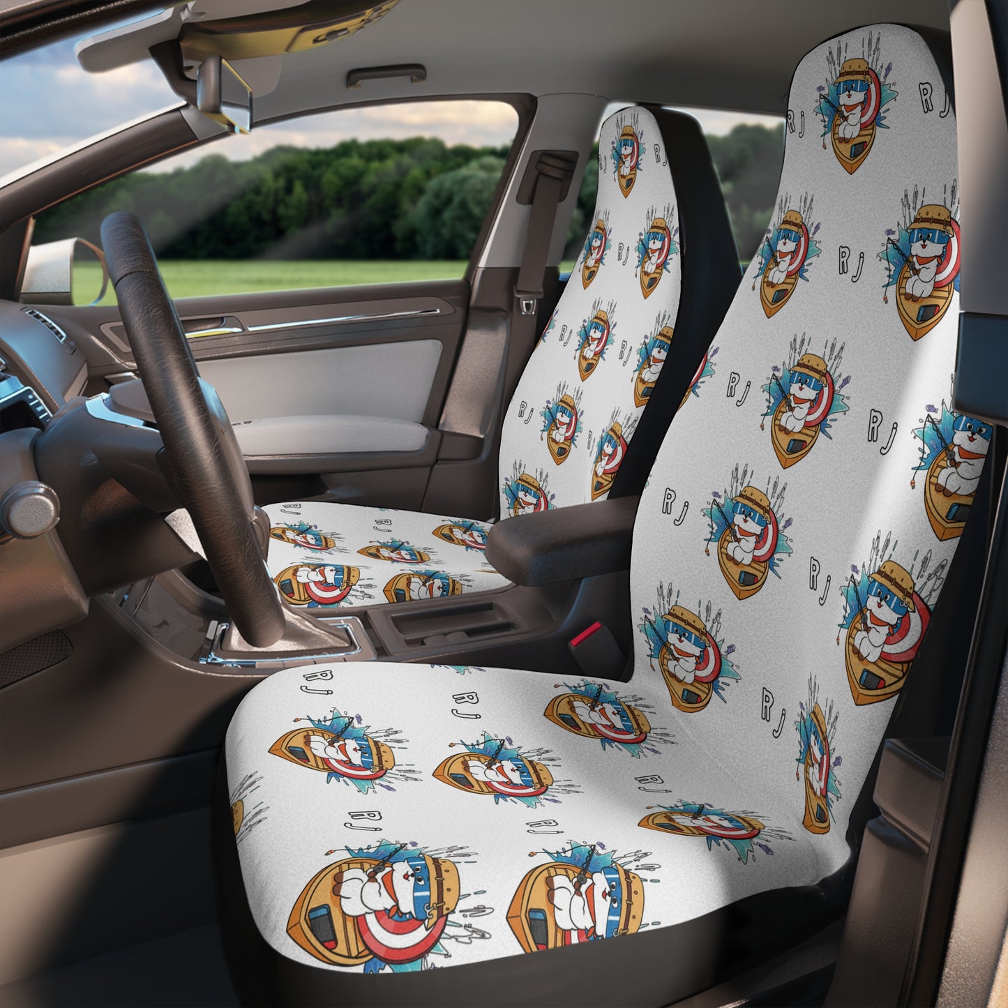 BT21 RJ White Car Seat Cover Pattern Design - Identical Set of 2