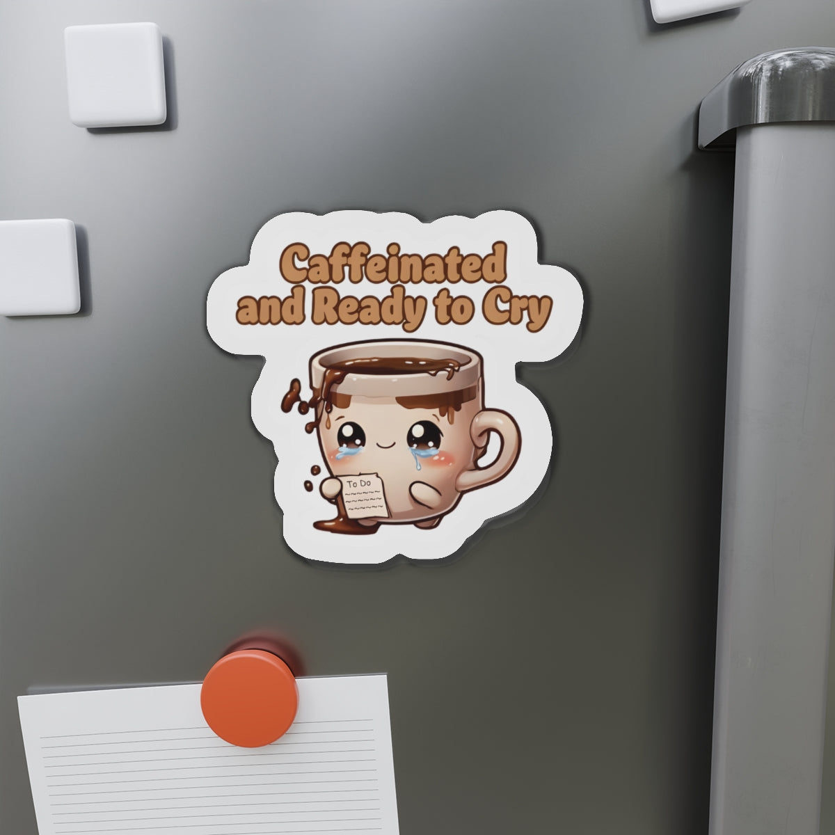 Caffeinated and Ready to Cry Cute Coffee Mug Magnet - Funny & Relatable