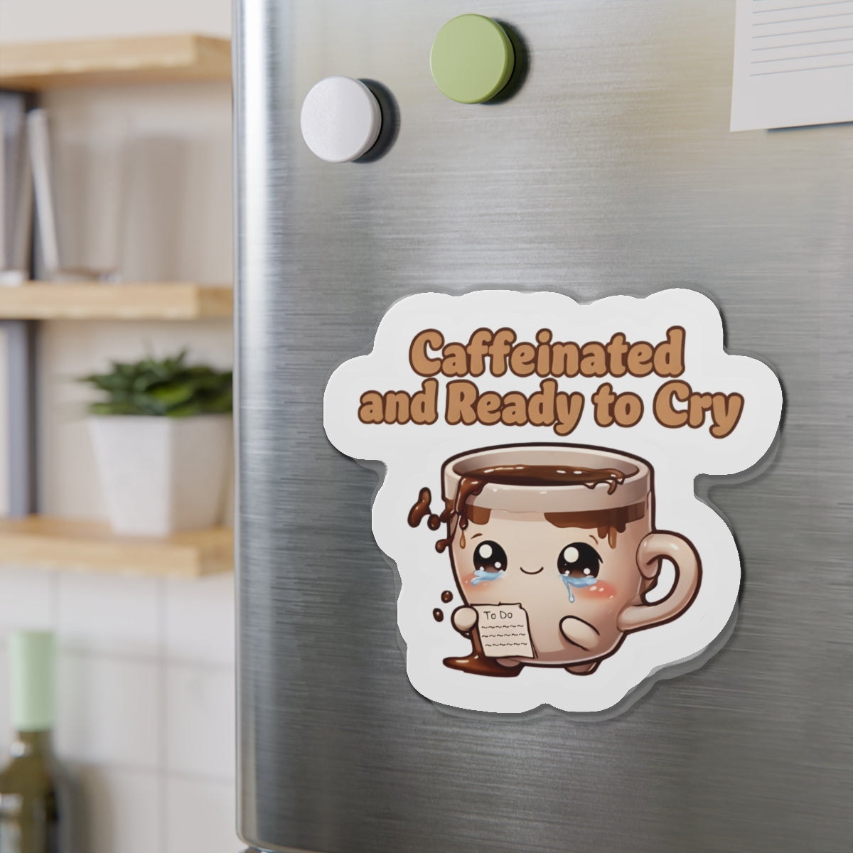 Caffeinated and Ready to Cry Cute Coffee Mug Magnet - Funny & Relatable