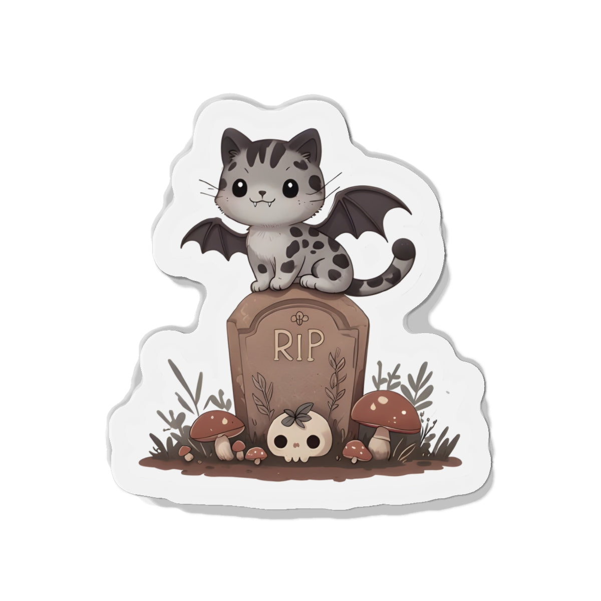 Spooky Cat With Bat Wings in Graveyard Magnet - Cute & Random