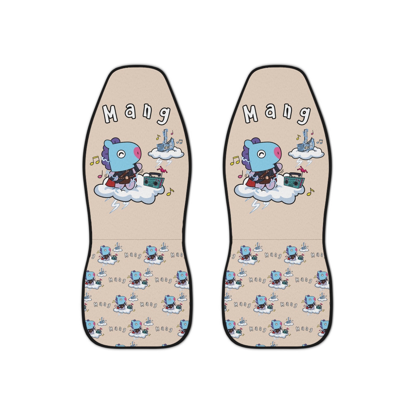 BT21 Mang Beige Car Seat Cover Single Pattern Combo Design - Identical Set of 2