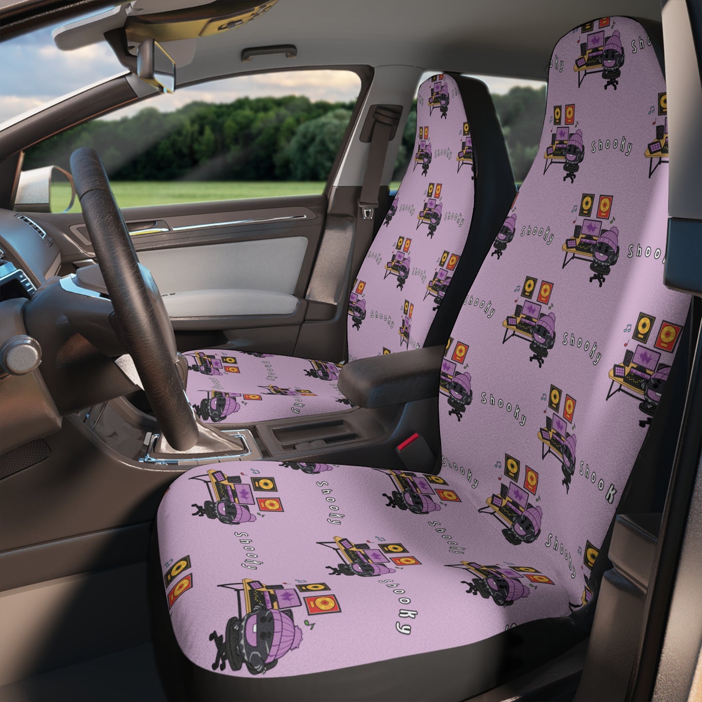 BT21 Shooky Purple Car Seat Cover Pattern Design - Identical Set of 2
