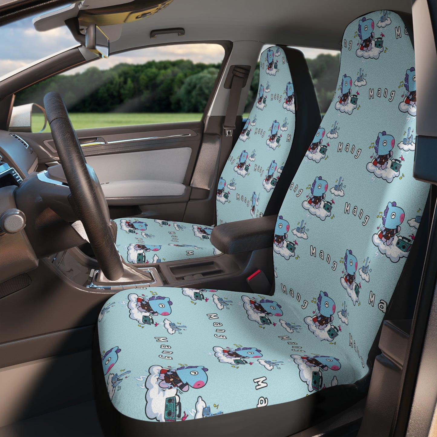 BT21 Mang Blue Car Seat Cover Pattern Design - Identical Set of 2