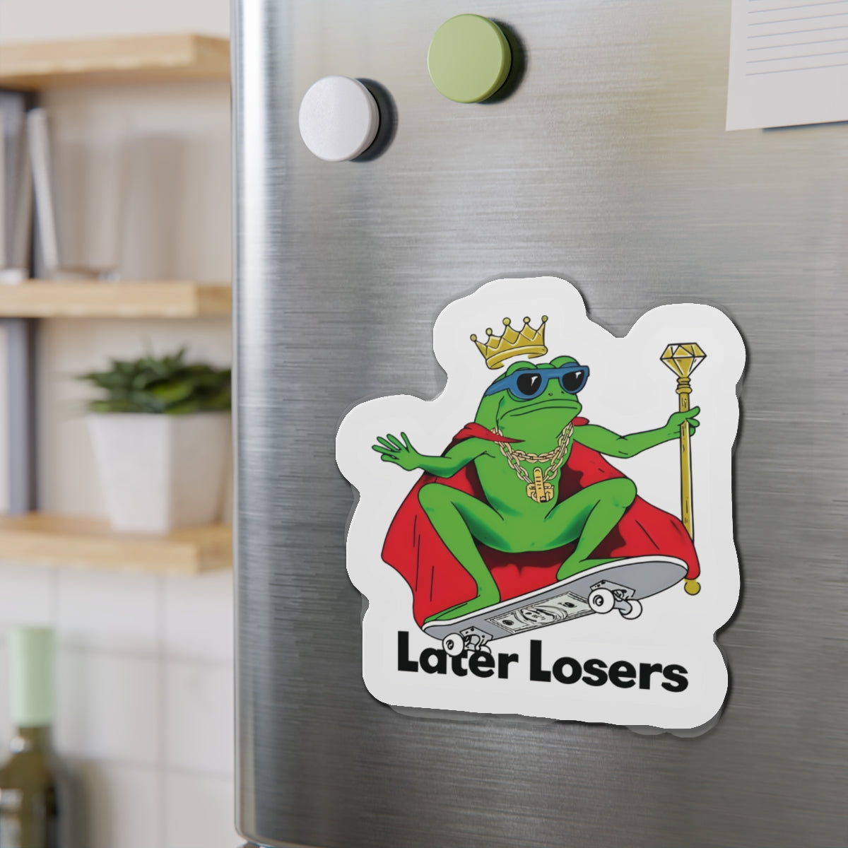 Later Losers King Frog Skateboarding Magnet - Funny & Relatable
