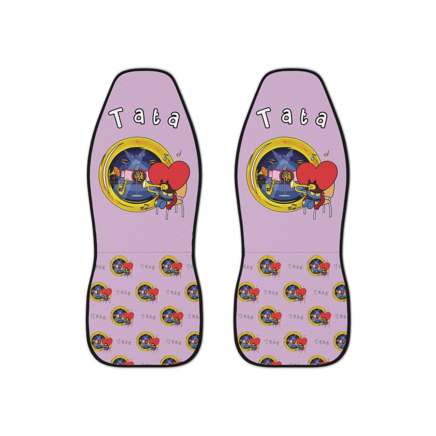 BT21 Tata Purple Car Seat Cover Single Pattern Combo Design - Identical Set of 2
