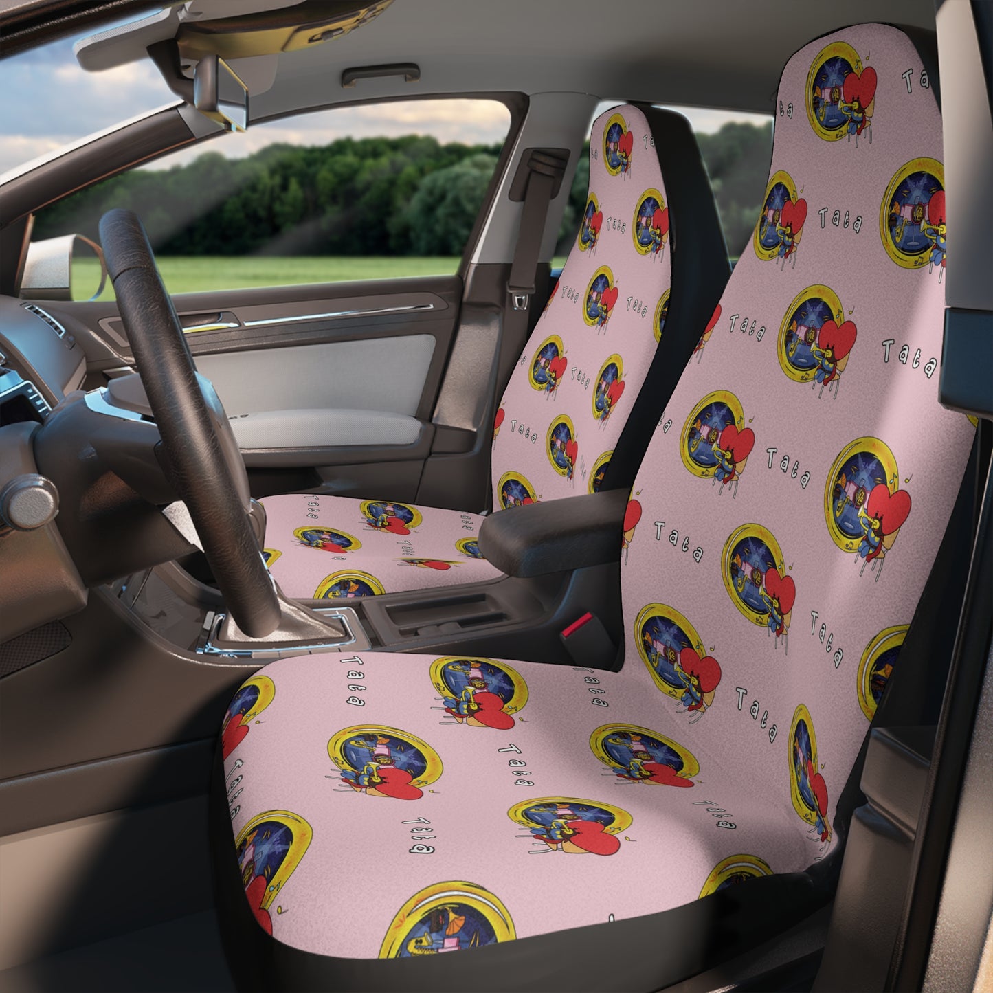 BT21 Tata Pink Car Seat Covers Pattern Design - Identical Set of 2
