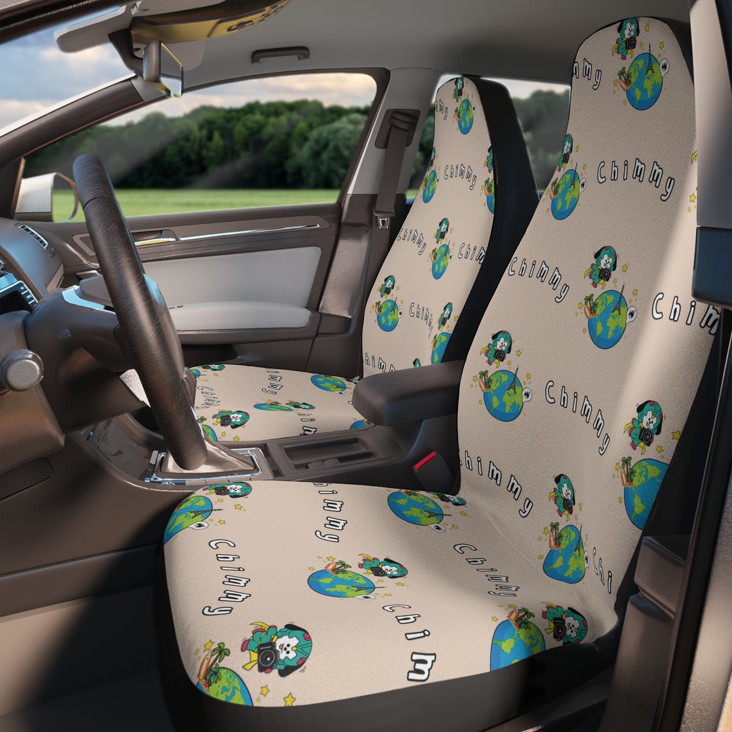 BT21 Chimmy Beige Car Seat Cover Pattern Design - Identical Set of 2