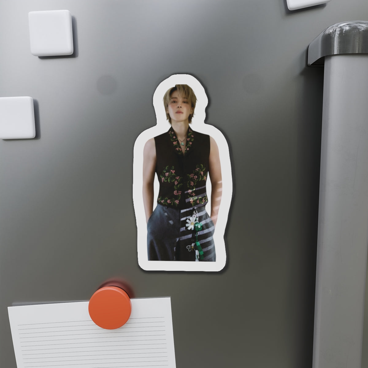 BTS Park Jimin Dior Photoshoot Wearing a Vest With Flowers Magnet
