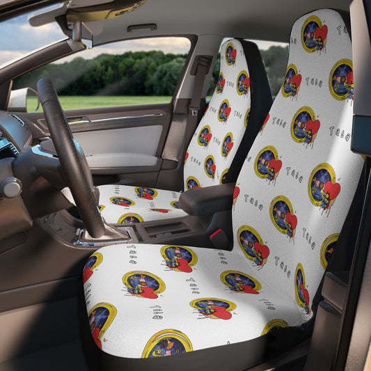 BT21 Tata White Car Seat Cover Pattern Design - Identical Set of 2