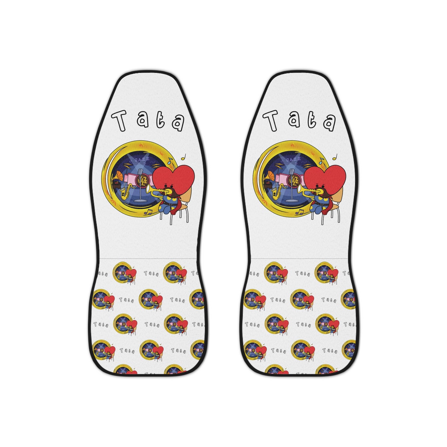 BT21 Tata White Car Seat Cover Single Pattern Combo Design - Identical Set of 2
