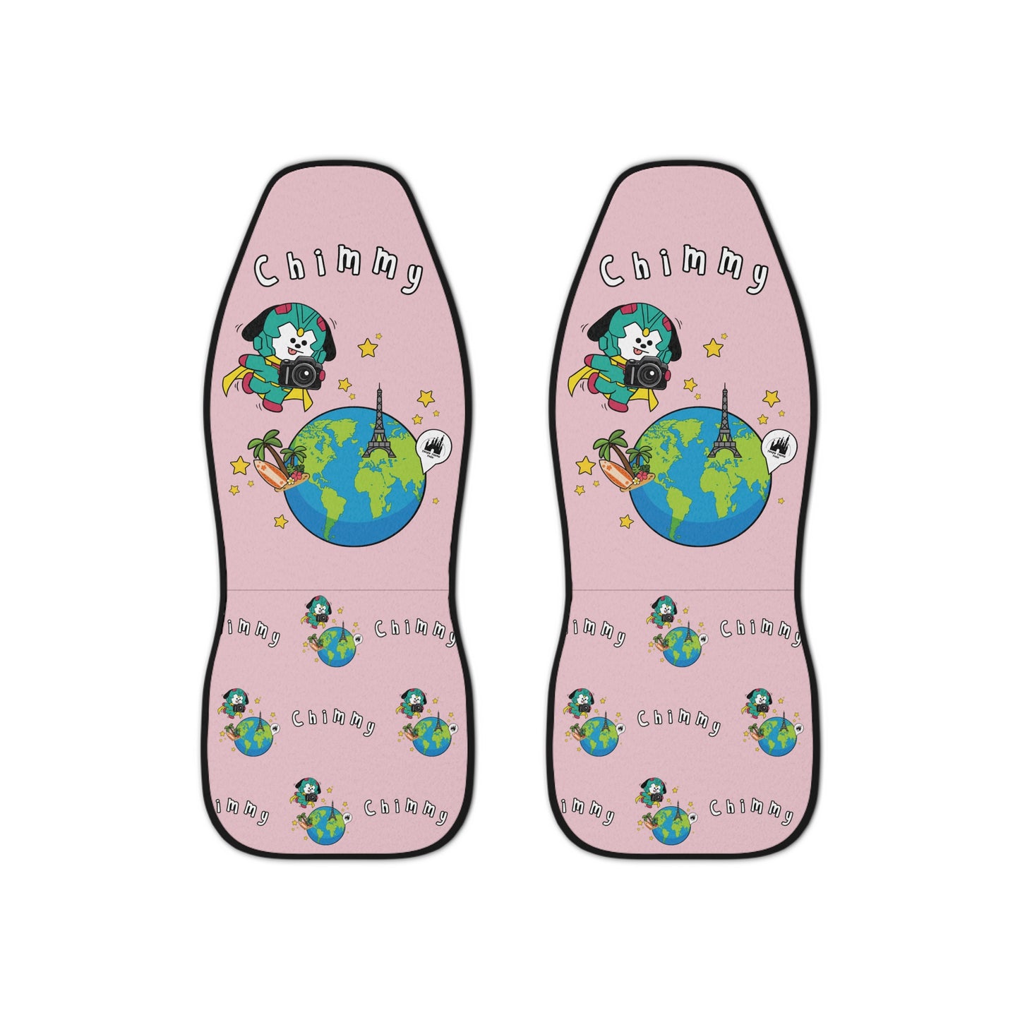 BT21 Chimmy Pink Car Seat Cover Single Pattern Combo Design - Identical Set of 2