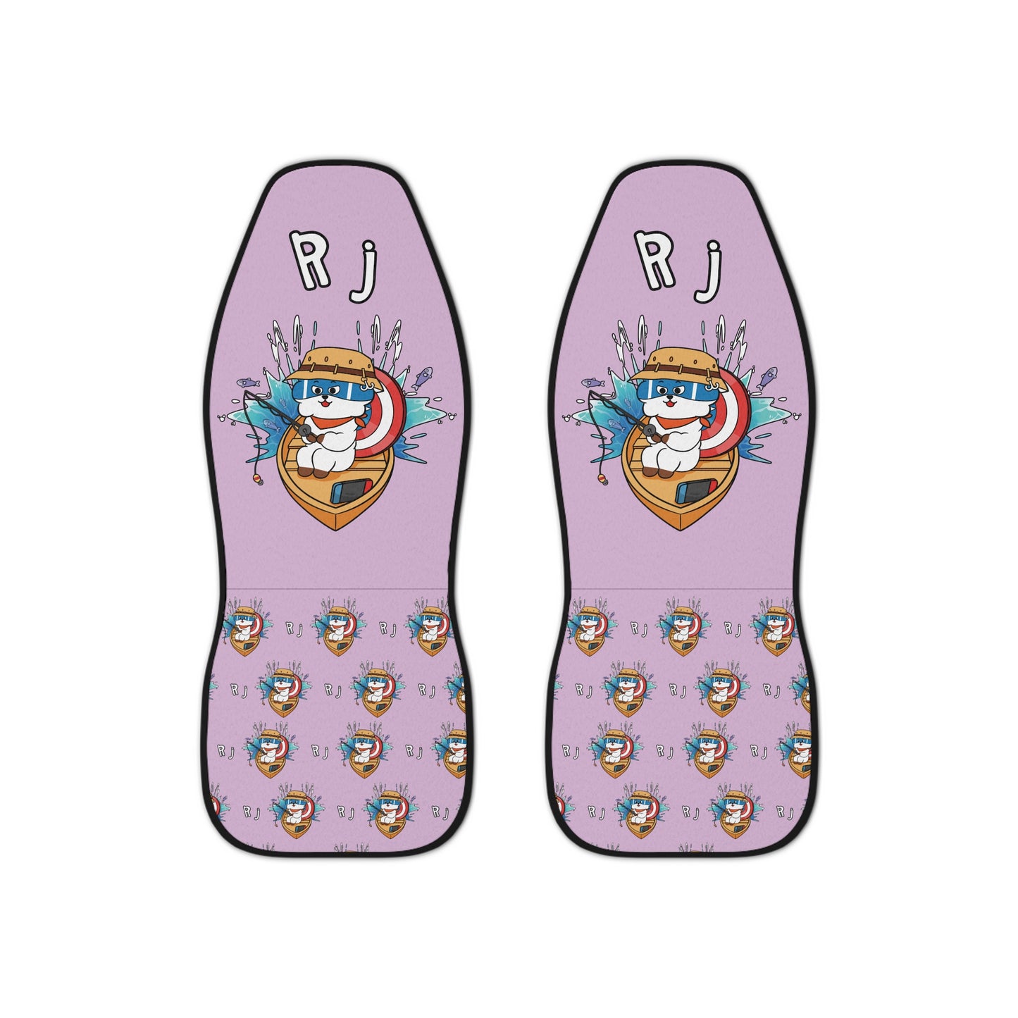 BT21 RJ Purple Car Seat Cover Single Pattern Combo Design - Identical Set of 2