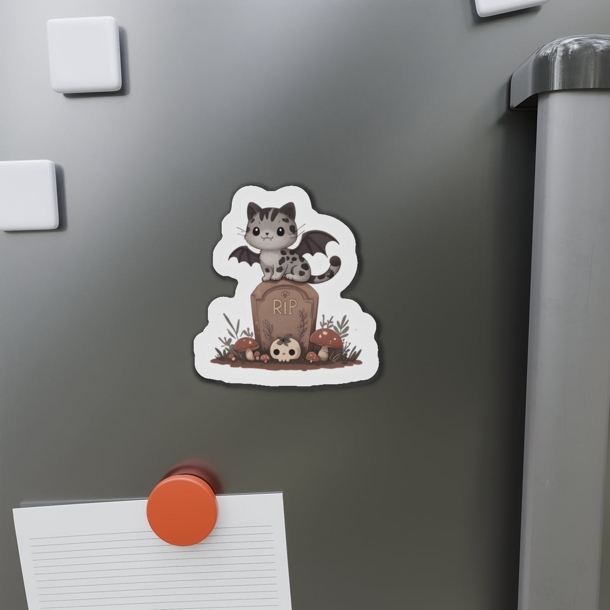 Spooky Cat With Bat Wings in Graveyard Magnet - Cute & Random