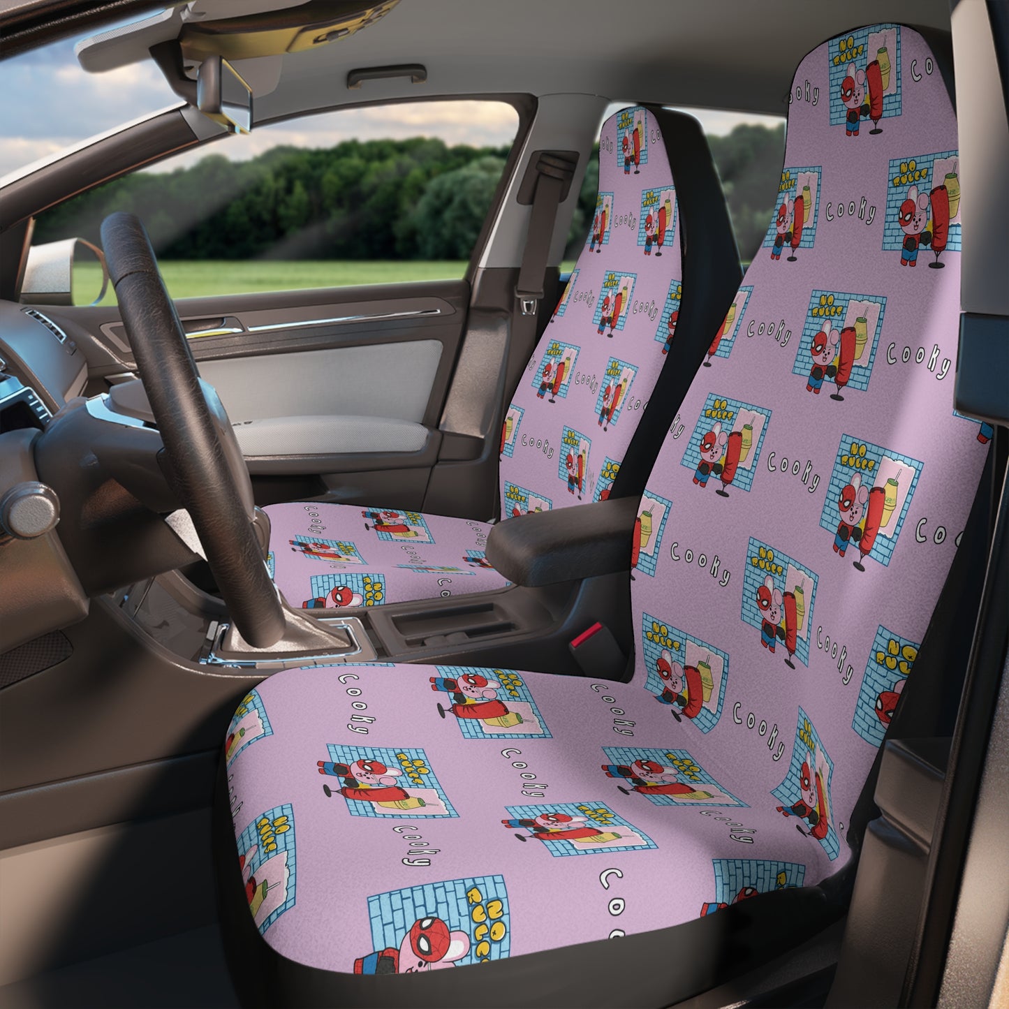 BT21 Cooky Purple Car Seat Cover Pattern Design - Identical Set of 2
