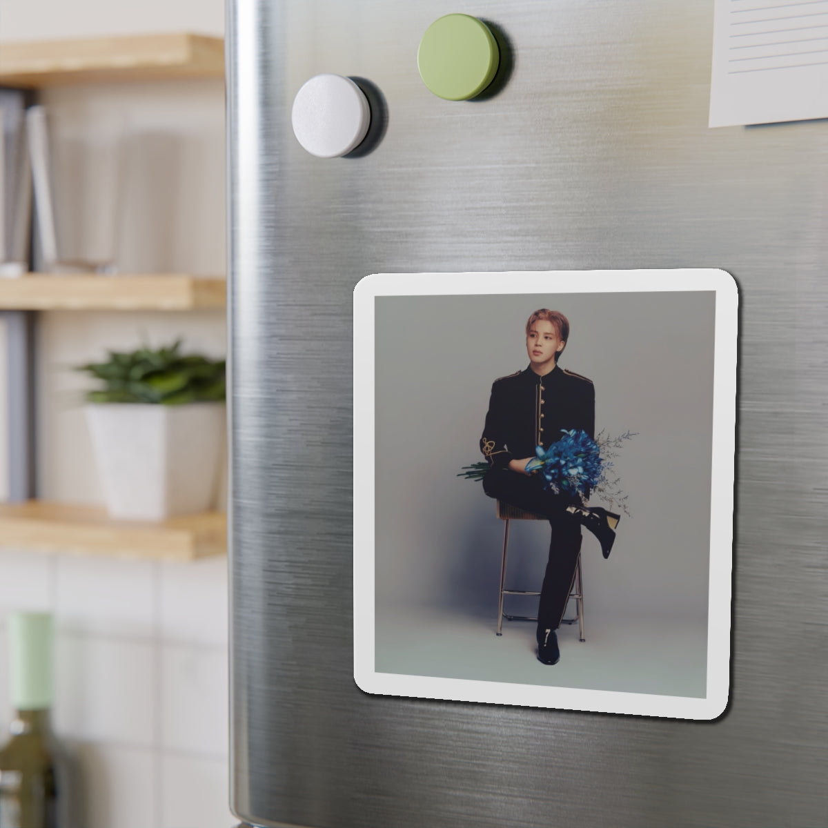 BTS Park Jimin Muse Album Photoshoot Holding Blue Flowers Magnet