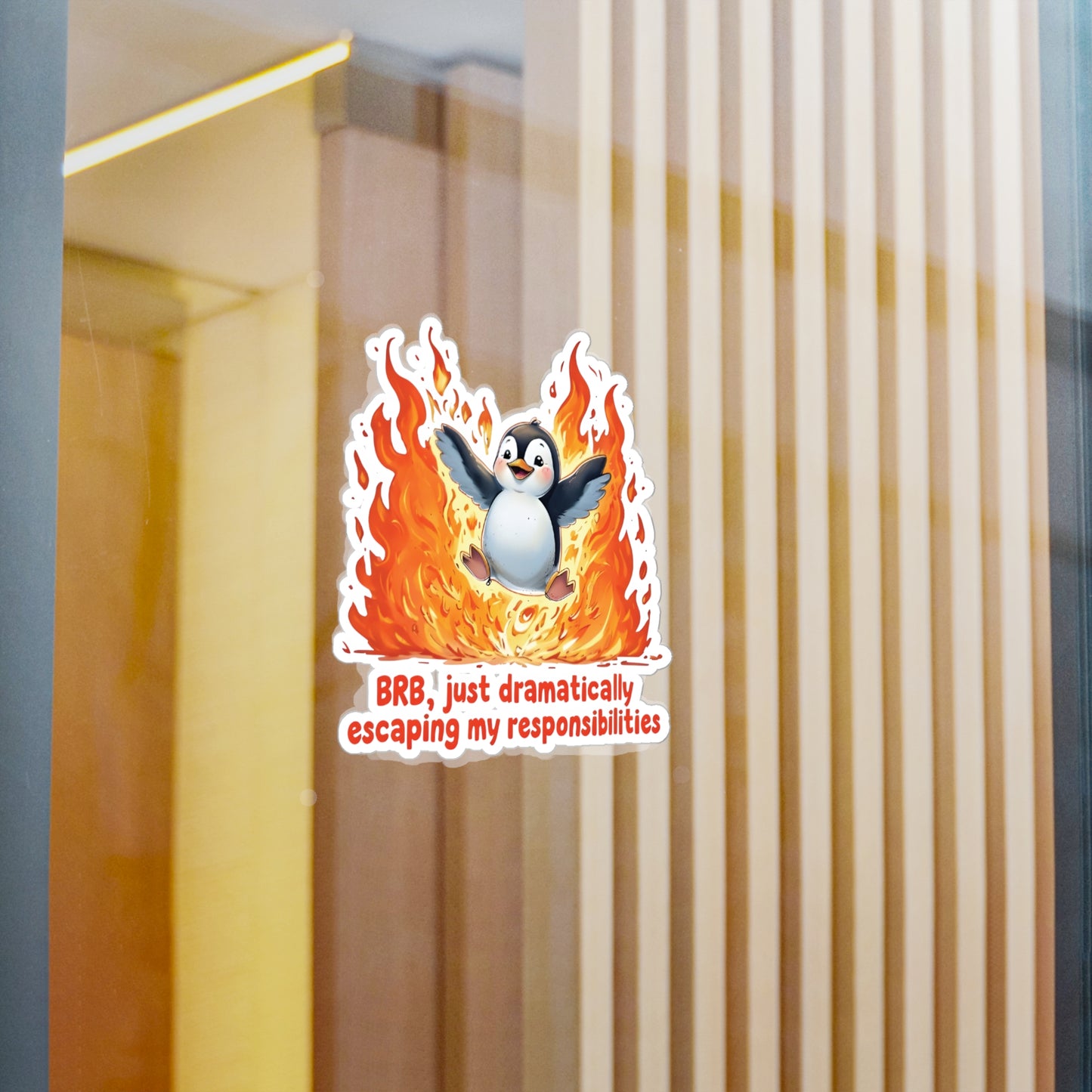 Penguin Dramatically Escaping Responsibilities Decal Sticker - Funny & Relatable