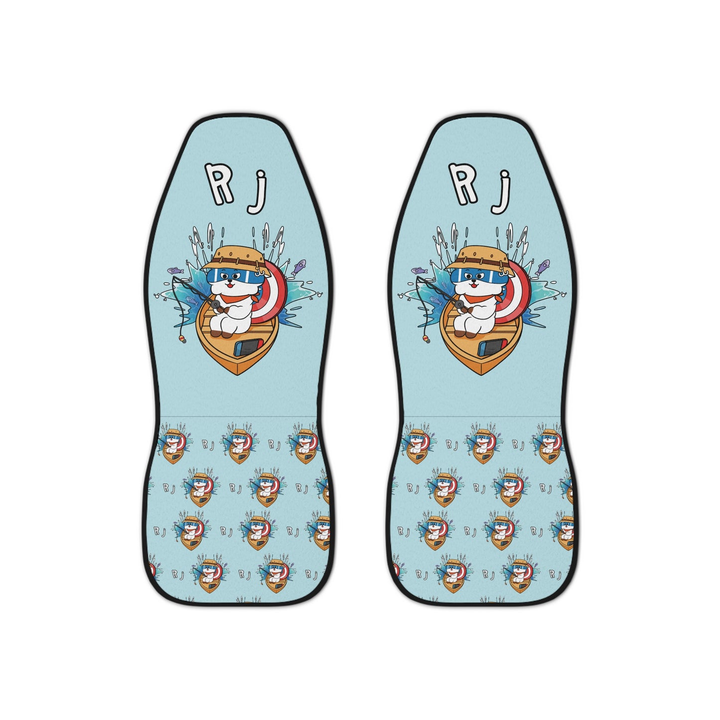 BT21 RJ Blue Car Seat Cover Single Pattern Combo Design - Identical Set of 2