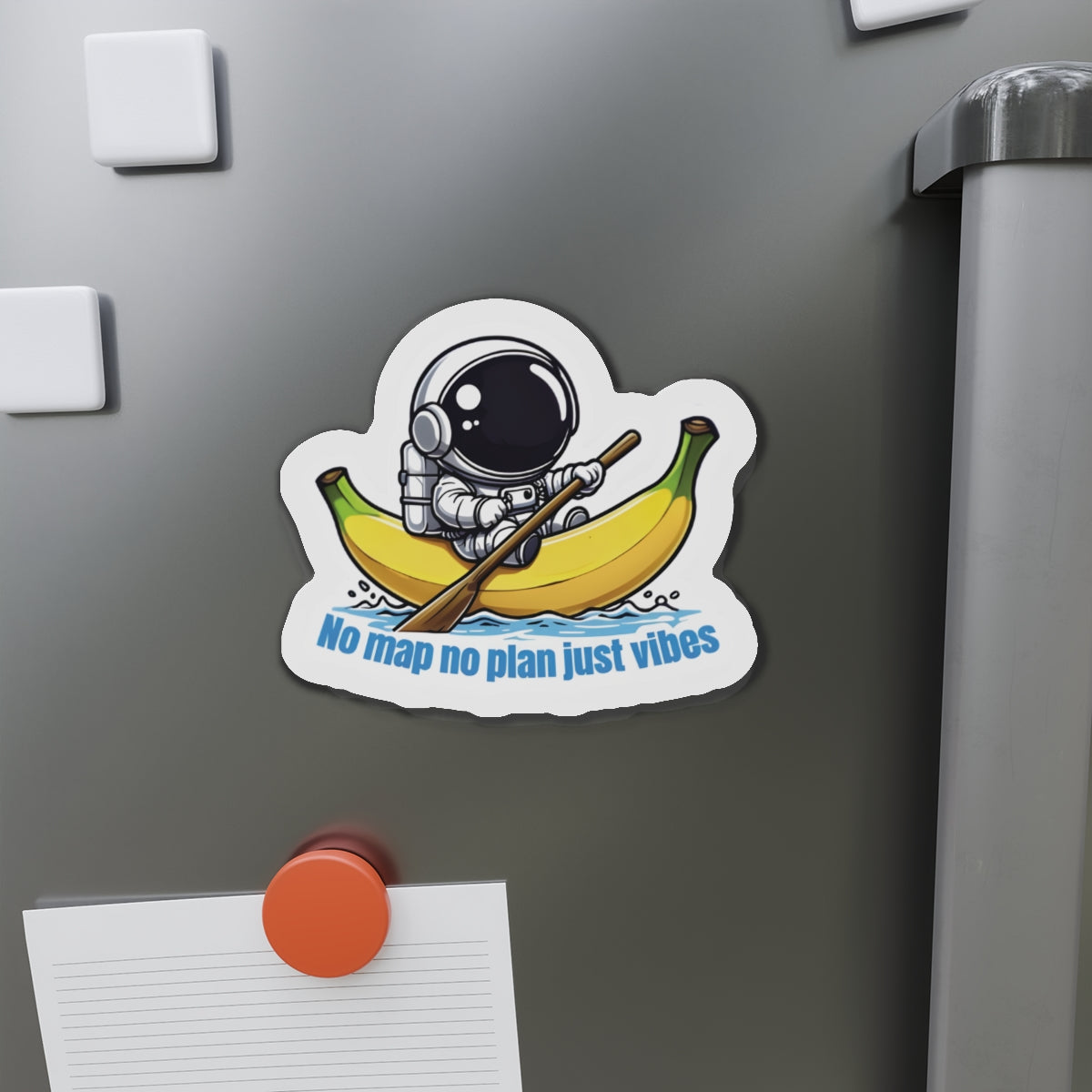 No Plan Just Vibes Astronaut Riding Banana Magnet - Motivational