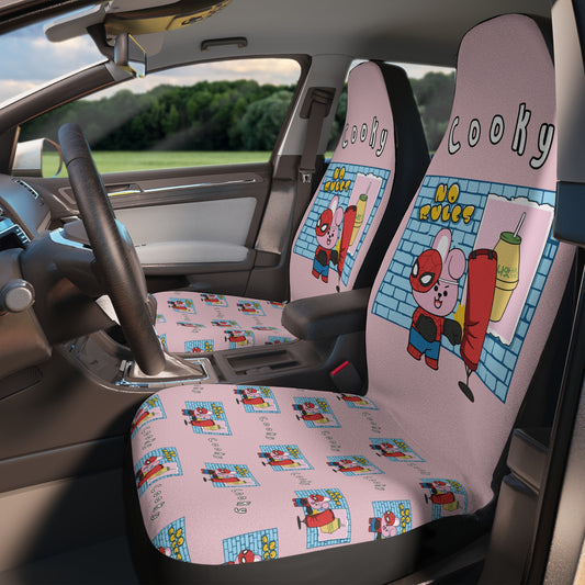 BT21 Cooky Pink Car Seat Cover Single Pattern Combo Design - Identical Set of 2