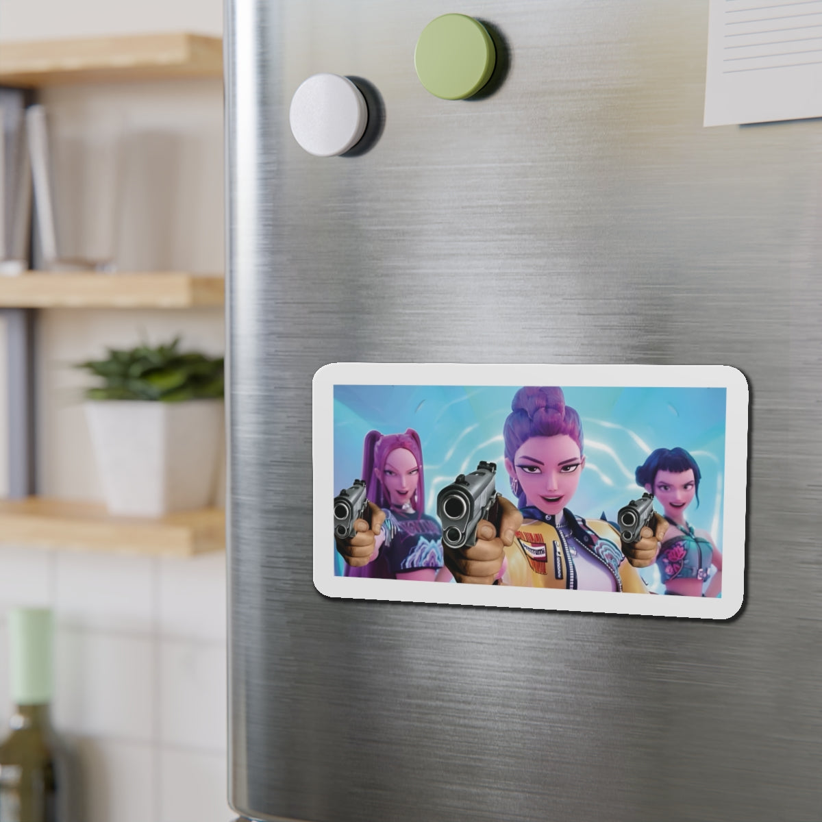 Kpop Demon Hunters Huntrix Rumi Mira Zoey Gun On Plane Meme Magnet