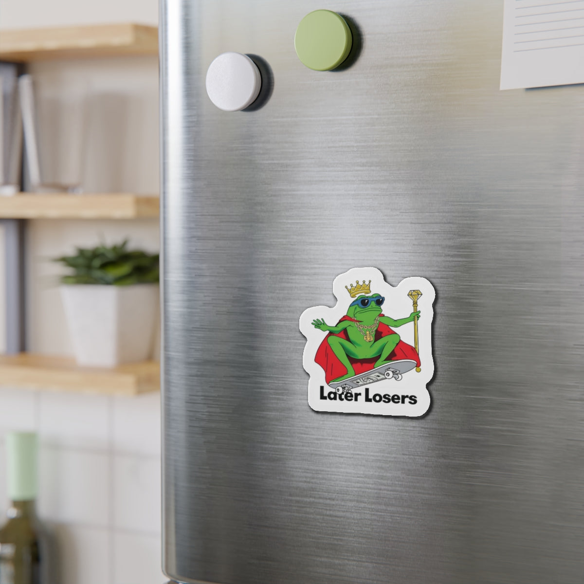 Later Losers King Frog Skateboarding Magnet - Funny & Relatable