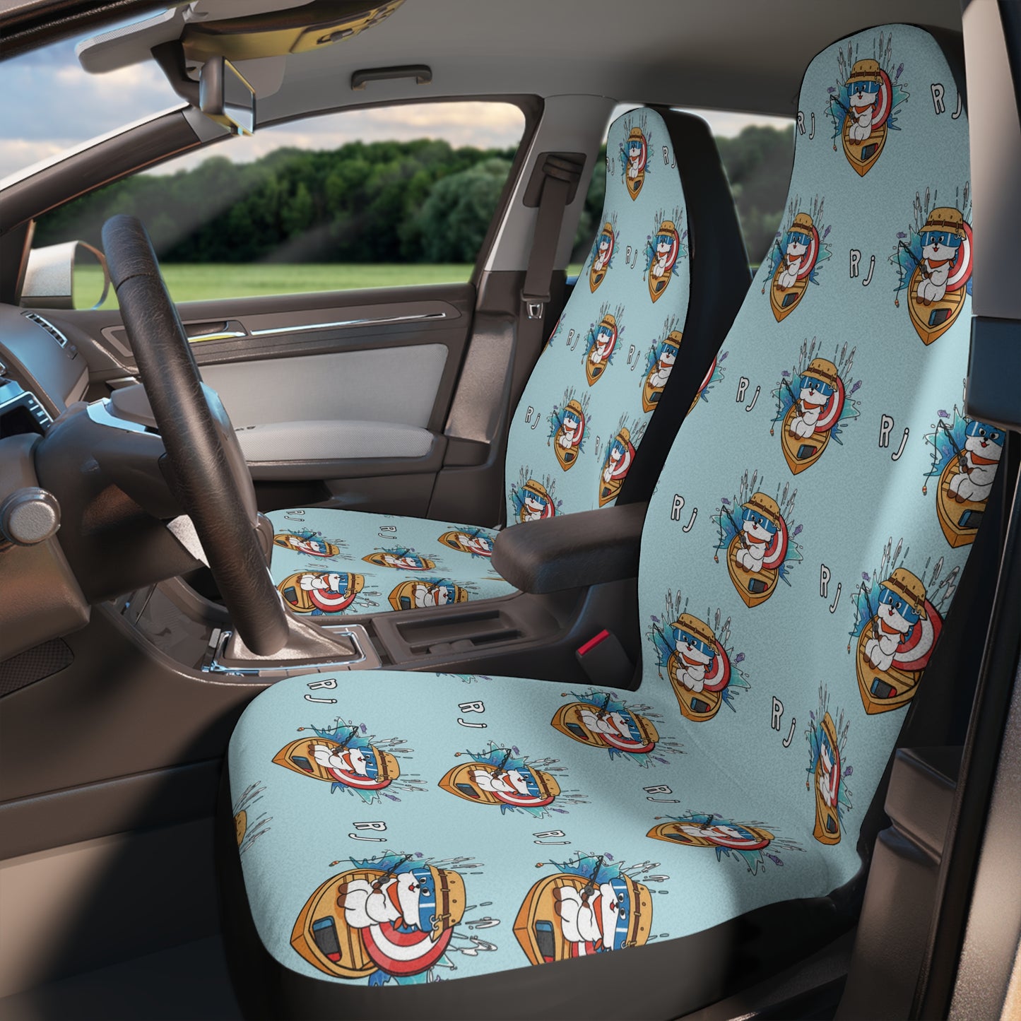 BT21 RJ Blue Car Seat Cover Pattern Design - Identical Set of 2