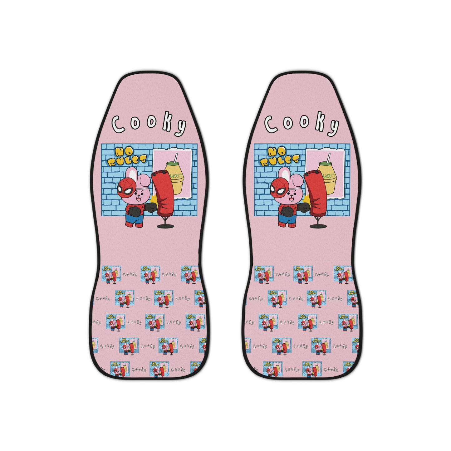 BT21 Cooky Pink Car Seat Cover Single Pattern Combo Design - Identical Set of 2