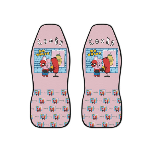 BT21 Cooky Pink Car Seat Cover Single Pattern Combo Design - Identical Set of 2