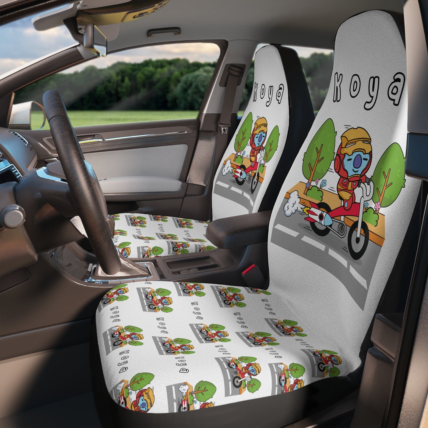 BT21 Koya White Car Seat Cover Single Pattern Design Combo - Identical Set of 2